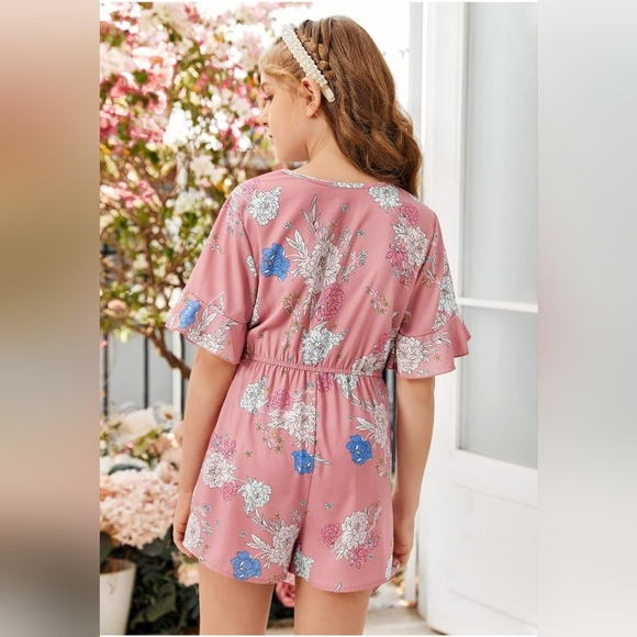 NWOT Teurkia Pink Floral Girls Romper Size Large - Picture 2 of 16